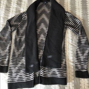 Open Front Black and White Cardigan